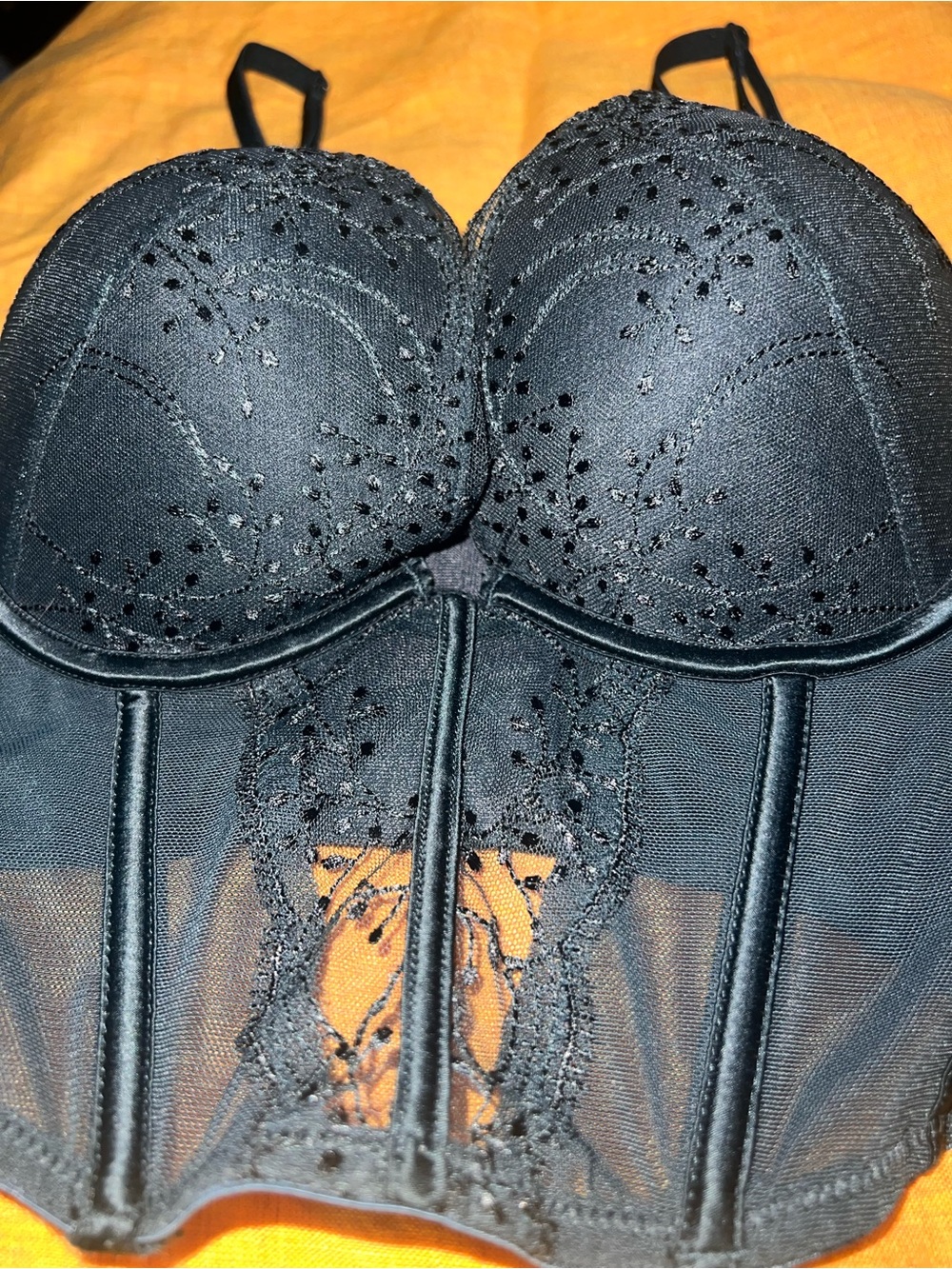Primark Forest Dark Green Embroidered Mesh Corset Bra Size 34B - Picture 3 of 9
